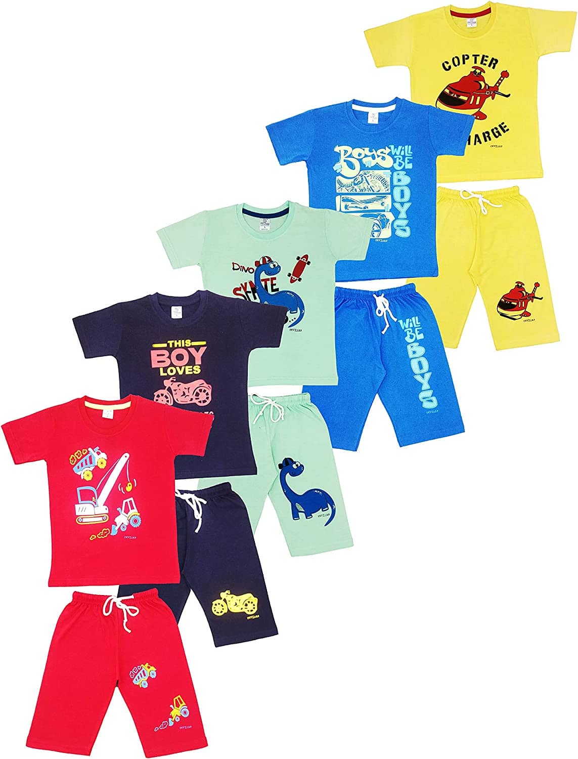 CRAZYON Pack of 5 Boys Cotton Shirt & Pants Set ( Multi )