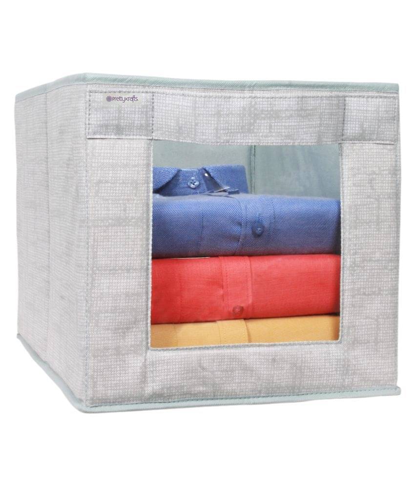     			PrettyKrafts Toys Organizer,Shirt Stacker Closet, Fabric Storage Boxes for Shelf, Stackable Closet Bins for Toys & Kids Books with Transparent Window (Pack of 1) Jute Blue