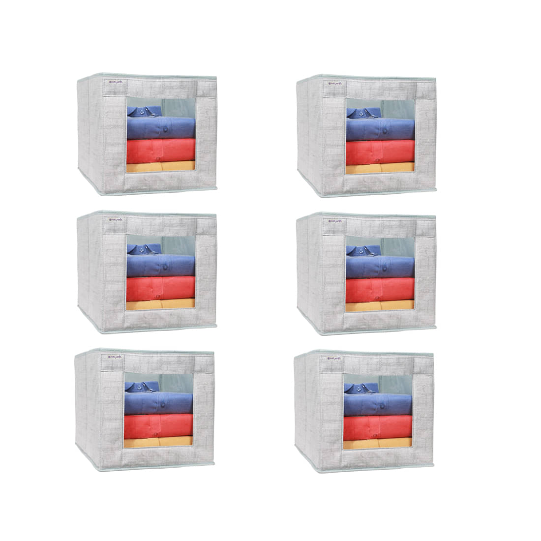     			PrettyKrafts Toys Organizer,Shirt Stacker Closet, Fabric Storage Boxes for Shelf, Stackable Closet Bins for Toys & Kids Books with Transparent Window (Pack of 6) Jute Black