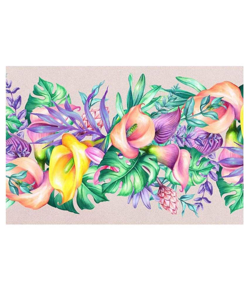     			WallDesign Multicolor Flowers & Leaves - 14 cm W x 153 cm L Floral Sticker ( 153 x 14 cms )