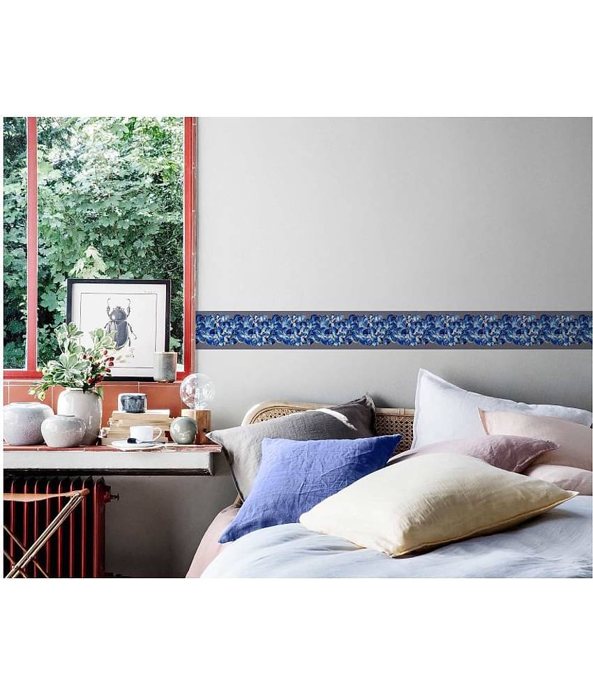 WallDesign White Blue Bouquet - 14 cm W x 153 cm L Floral Sticker ( 153 x 14 cms )