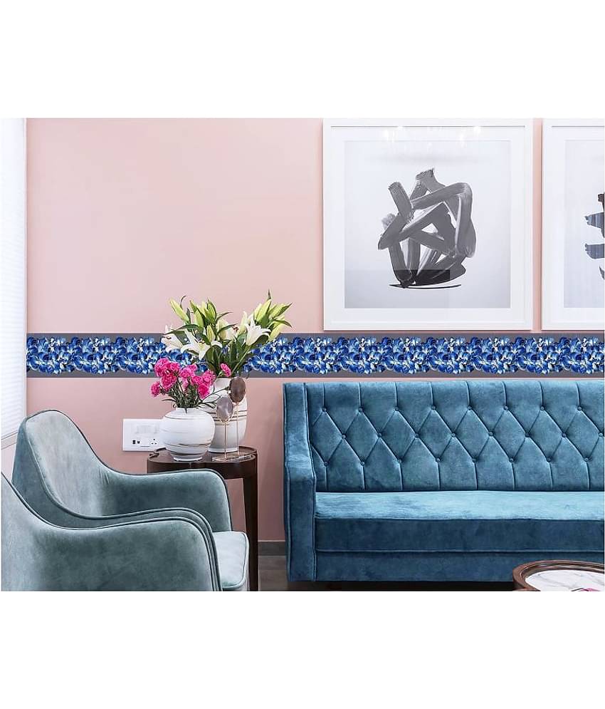 WallDesign White Blue Bouquet - 14 cm W x 153 cm L Floral Sticker ( 153 x 14 cms )