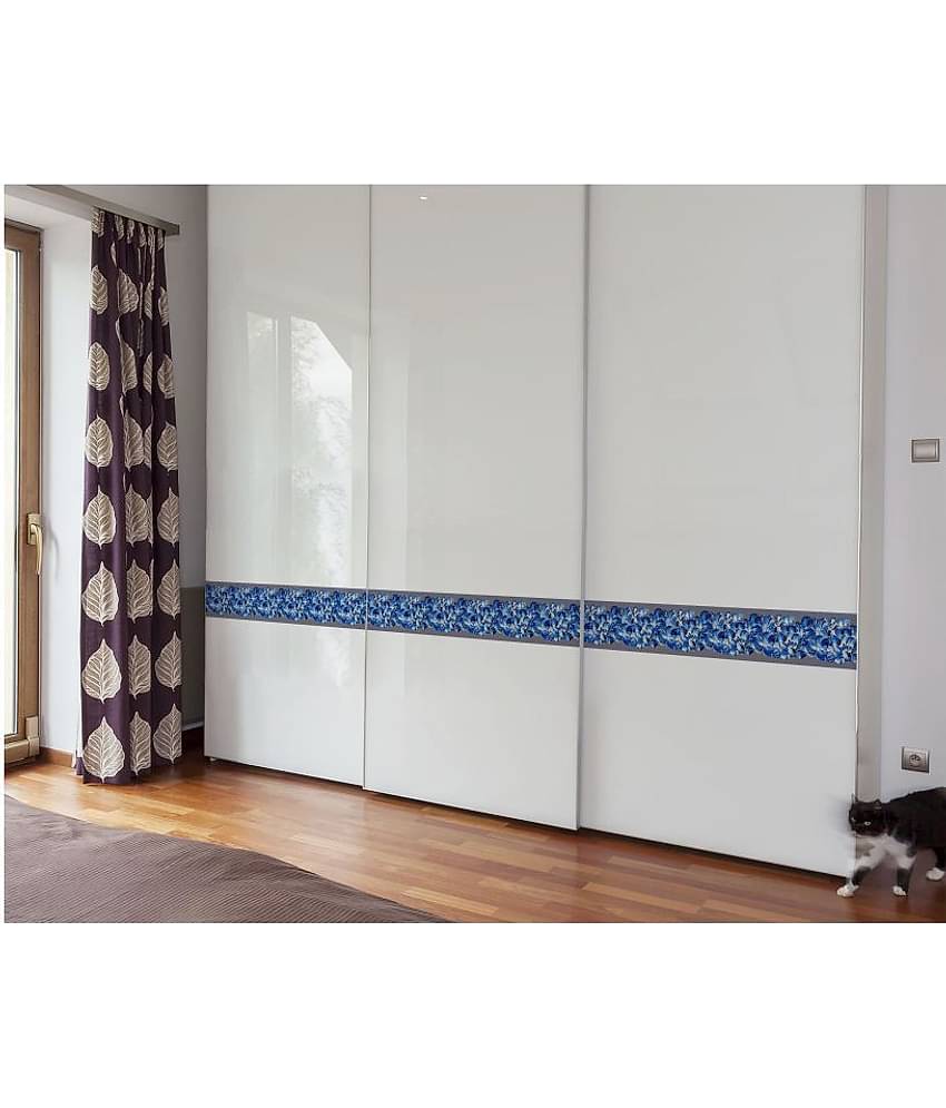 WallDesign White Blue Bouquet - 14 cm W x 153 cm L Floral Sticker ( 153 x 14 cms )