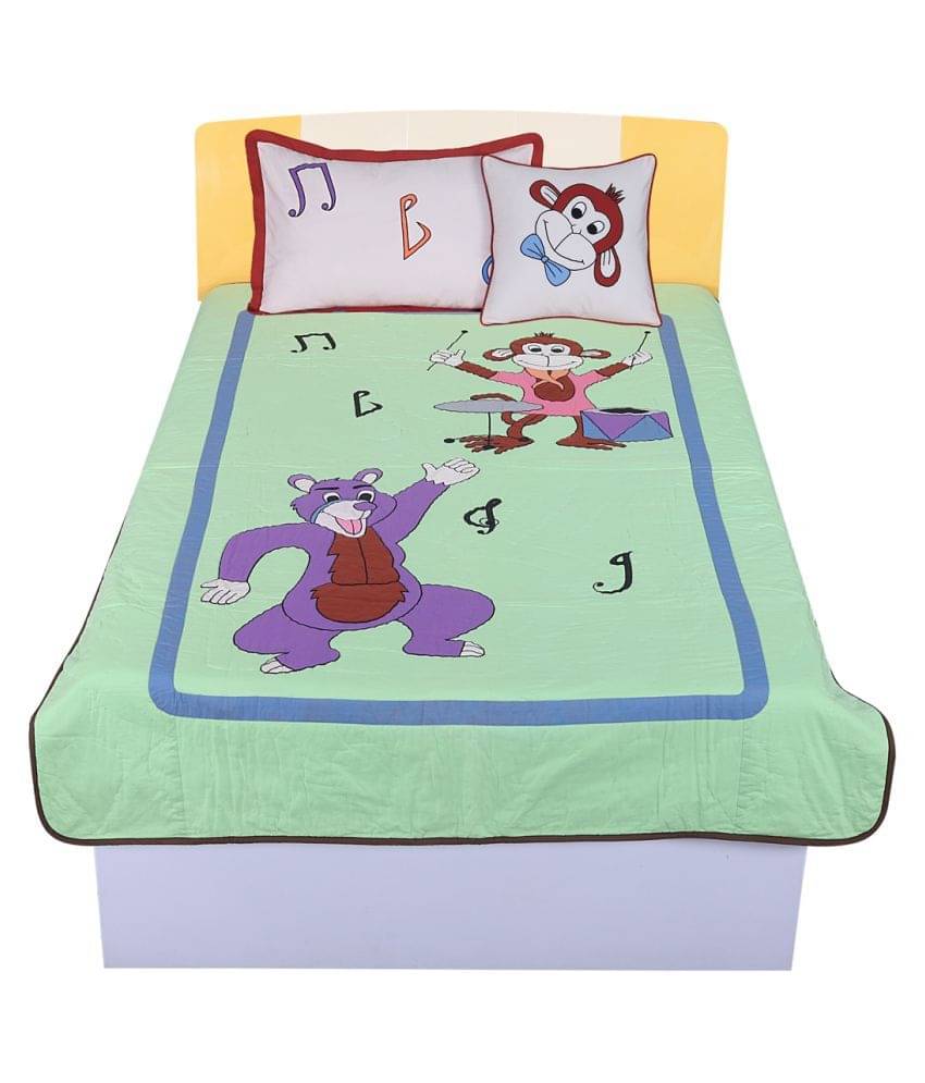 HugsnRugs Single Cotton Green Embroidery Comforter Set of 3     			HugsnRugs Single Cotton Green Embroidery Comforter Set of 3