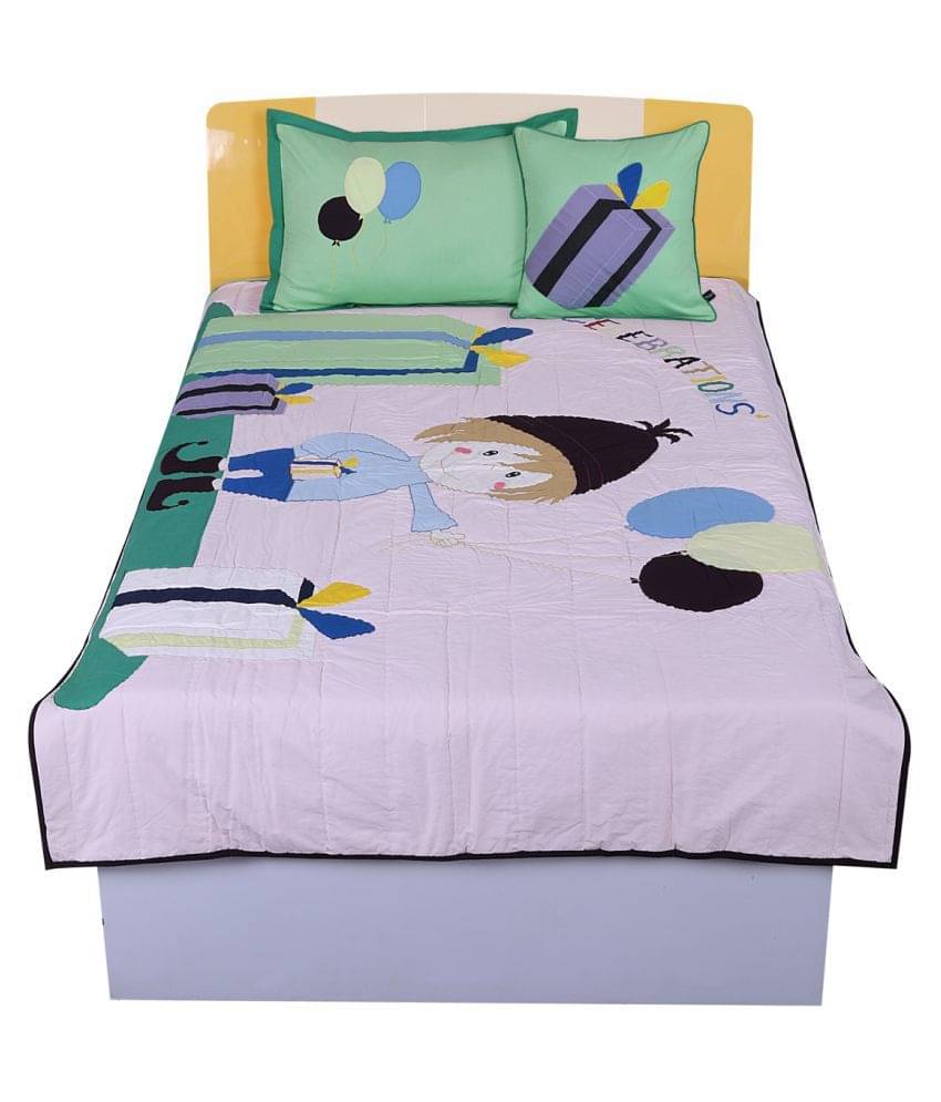    			HugsnRugs Single Cotton Multi Embroidery Comforter Set of 3