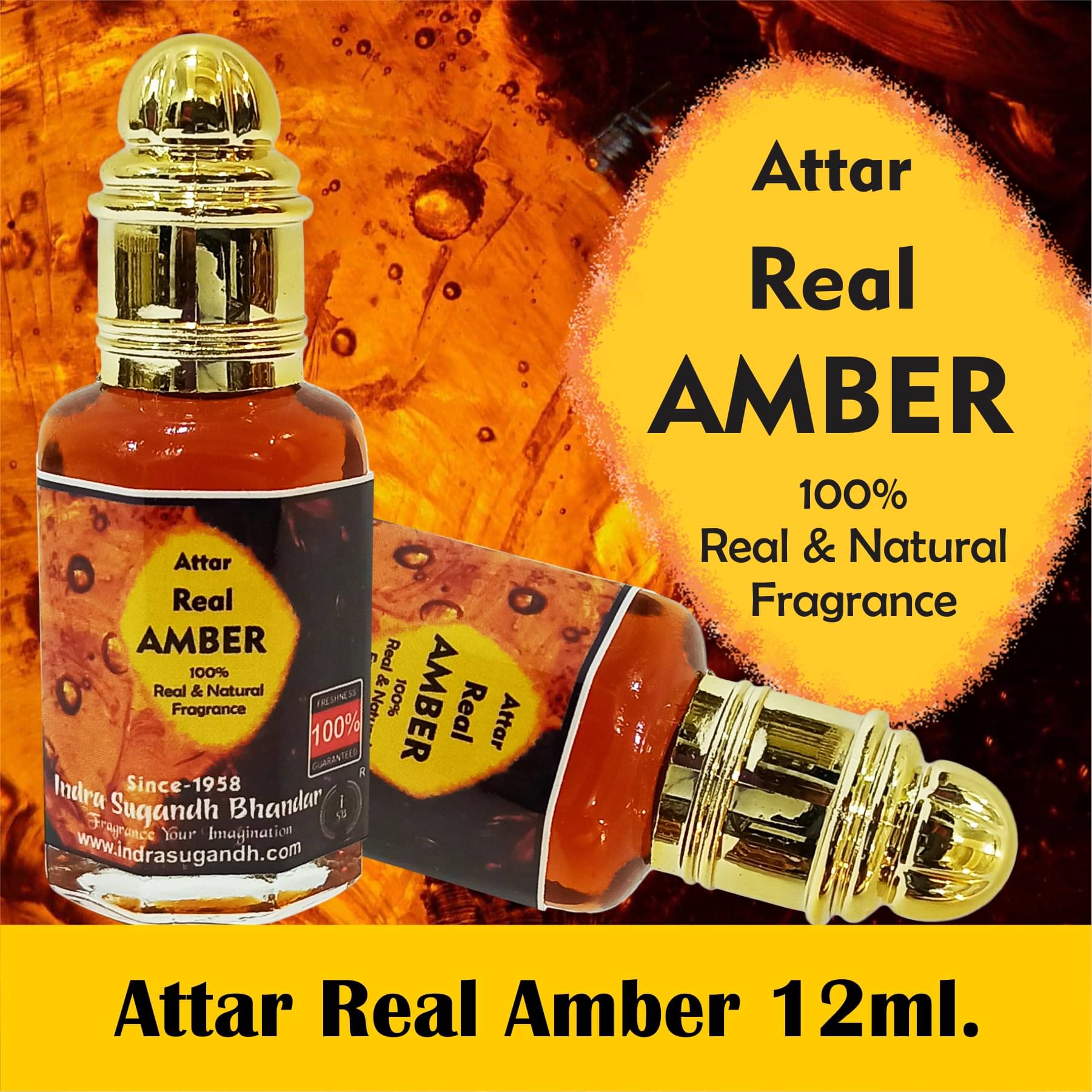     			INDRA SUGANDH BHANDAR Attar For Men|Women|Pujan Real Amber Pure Labdanum Perfume 24 Hours Long Lasting Fragrance 12ml Rollon Pack