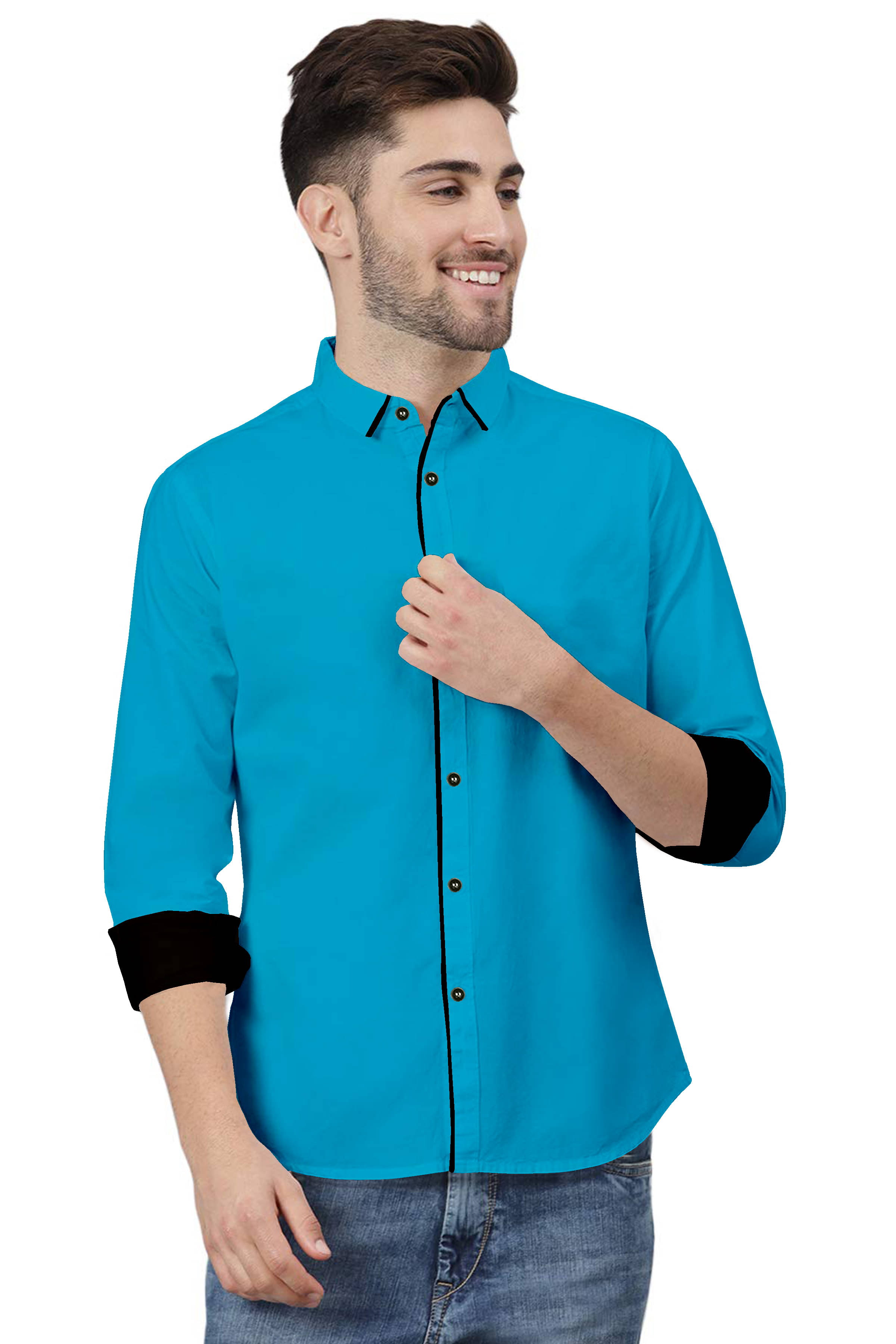     			P&V CREATIONS - Blue Cotton Blend Regular Fit Men's Casual Shirt (Pack of 1)
