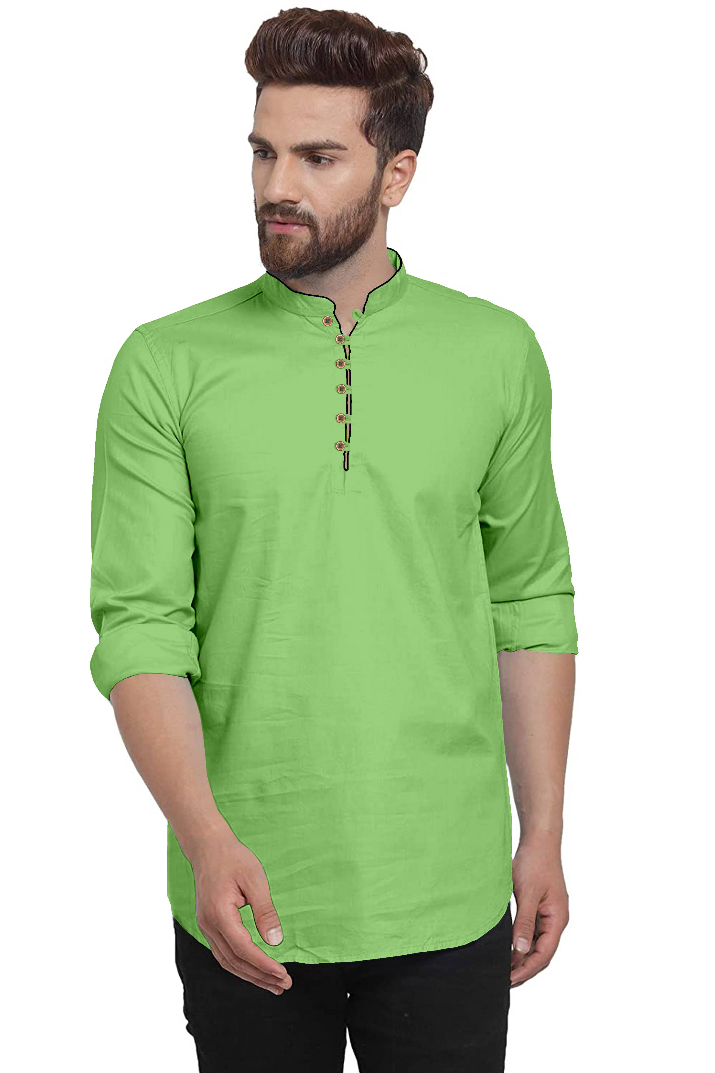 P&V CREATIONS - Green Cotton Men's Shirt Style Kurta ( Pack of 1 ) P&V CREATIONS - Green Cotton Men's Shirt Style Kurta ( Pack of 1 )