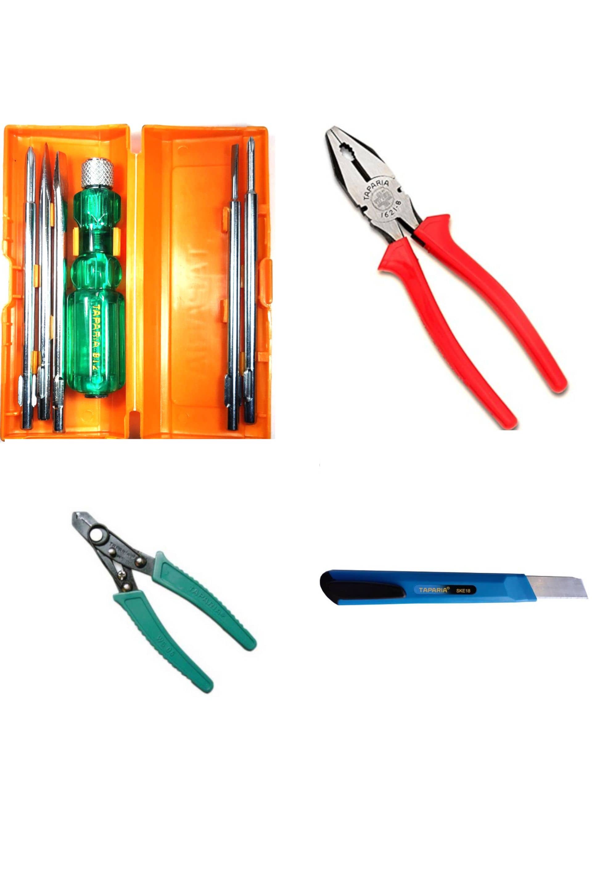 TAPARIA  Set of 4 Hand Tool Combo (Pliers 210mm/5in1 Screw Driver Kit/Wire Stripper/Snap off Cutter)