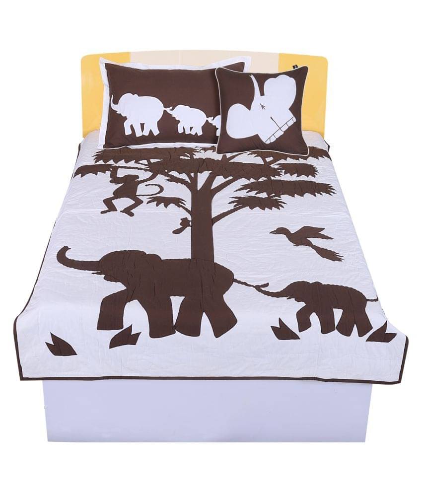 HugsnRugs Single Cotton Brown Embroidery Comforter Set of 3     			HugsnRugs Single Cotton Brown Embroidery Comforter Set of 3