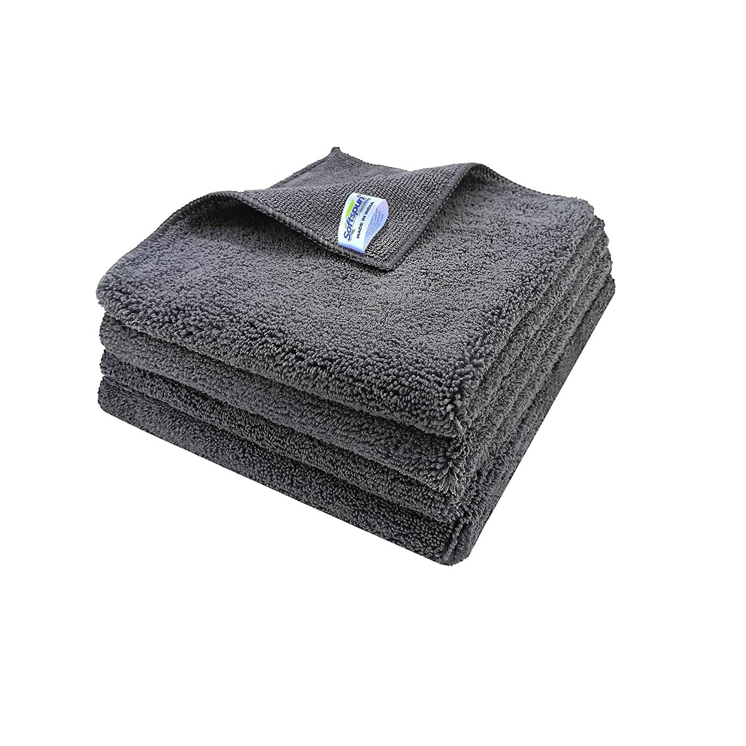     			SOFTSPUN Microfiber High Loop Cleaning Cloths, 40x40 cms 4 pcs Towel Set 380 GSM (Grey). Thick Lint & Streak-Free Multipurpose Cloths.