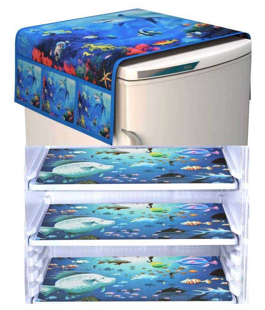     			Shaphio Set of 4 Jute Blue Fridge Top Cover