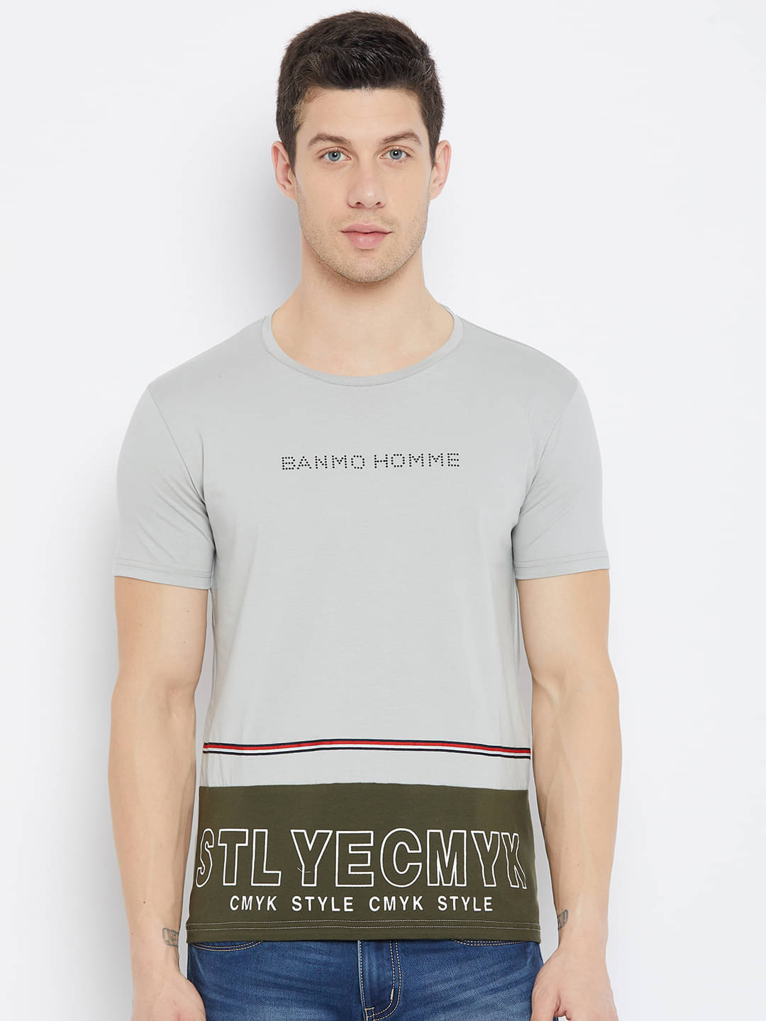 Duke Cotton Blend Grey Solids T-Shirt     			Duke Cotton Blend Grey Solids T-Shirt