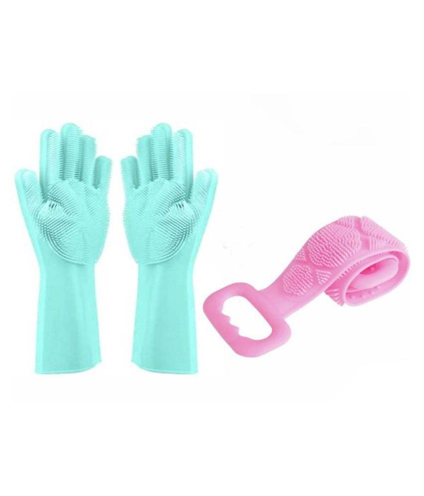     			Combo Silicone Cleaning Gloves 1Pair+ Bath Belt Brush 1pc