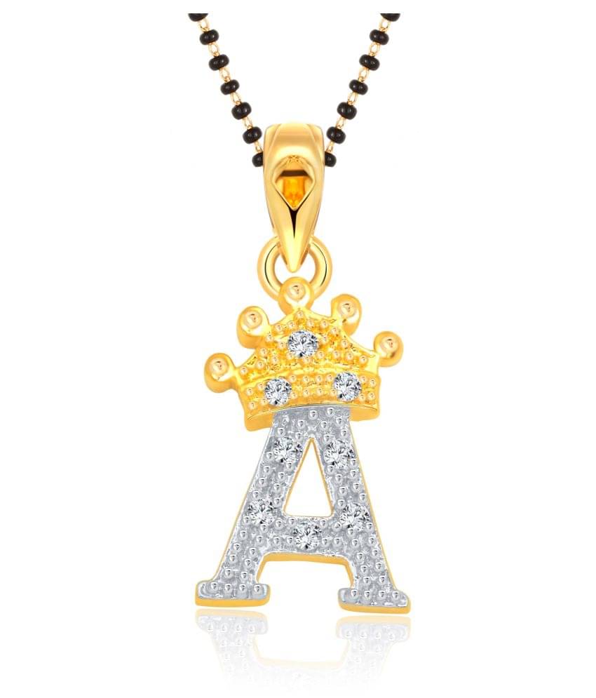     			Vighnaharta Alphabet Crown "A" Latter Mangalsutra Chain alloy (CZ) Studded Gold Plated Mangalsutra,Tanmaniya,Latter mangalsutra,Alphabet mangalsutra,initial mangalsutra for Women - [VF1548MSPG]