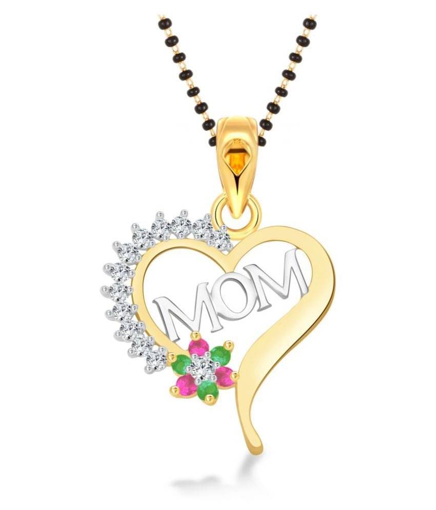     			Vighnaharta Multicolour stone Stylish Font "Mom" in Heart Mangalsutra Chain alloy (CZ) Studded Gold Plated Mangalsutra,Tanmaniya,initial mangalsutra for Women - [VF1566MSPG]