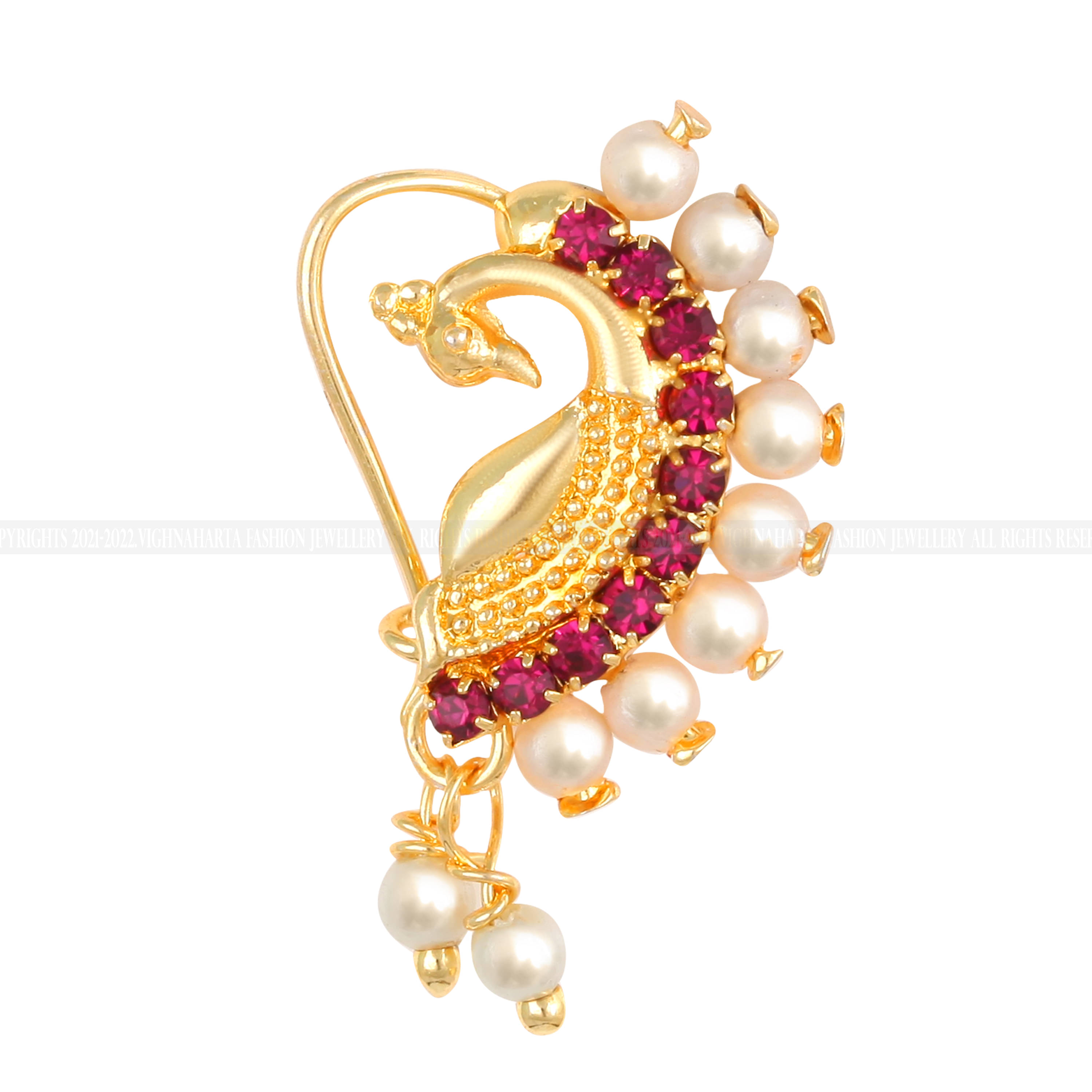     			Vighnaharta Gold Plated Mayur Design with Pearls and AD stone Alloy Maharashtrian Nath Nathiya./ Nose Pin for women VFJ1024NTH-TAR