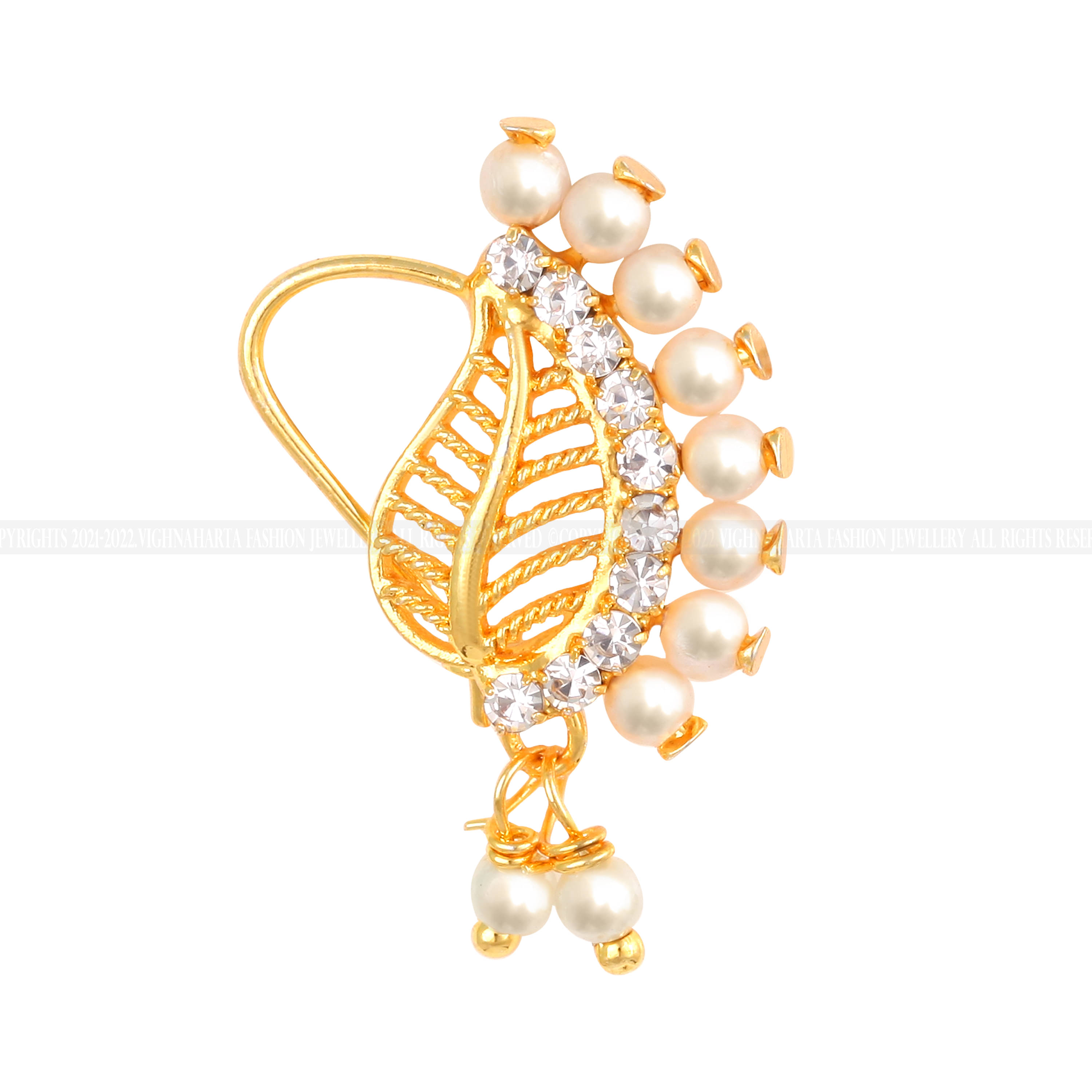 Vighnaharta Gold Plated Mayur design with Pearls AD Stone Alloy Maharashtrian Nath Nathiya./ Nose Pin for women VFJ1019NTH-TAR Vighnaharta Gold Plated Mayur design with Pearls AD Stone Alloy Maharashtrian Nath Nathiya./ Nose Pin for women VFJ1019NTH-TAR