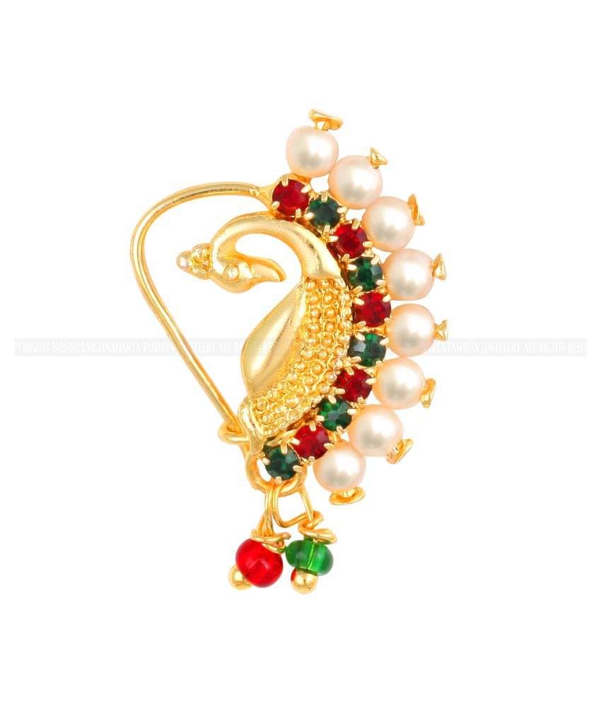 Vighnaharta Golden Moti Nath Gold Plated Mayur Design with AD stone Alloy Nose Ring For women VFJ1023NTH-TAR Vighnaharta Golden Moti Nath Gold Plated Mayur Design with AD stone Alloy Nose Ring For women VFJ1023NTH-TAR