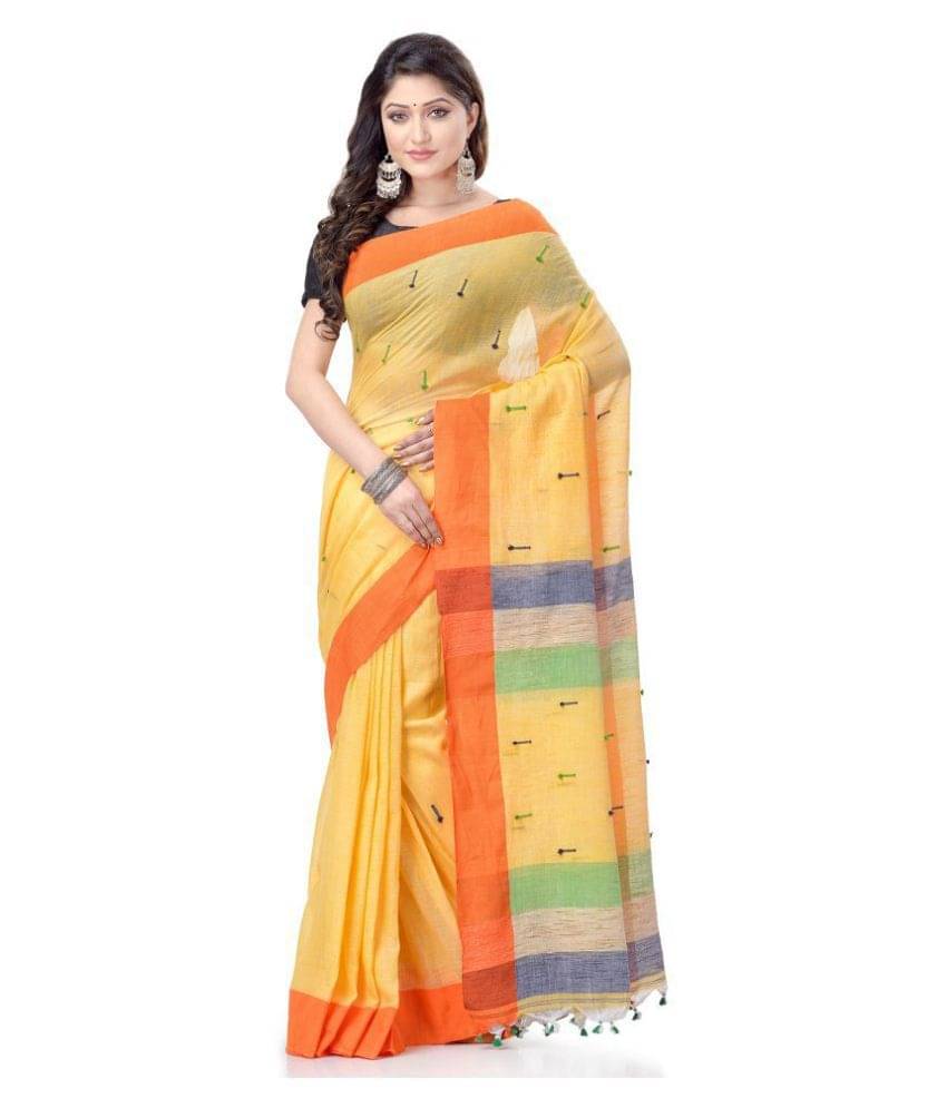 Desh Bidesh Cotton Self Design Saree With Unstitched Blouse Piece ( Yellow ) Desh Bidesh Cotton Self Design Saree With Unstitched Blouse Piece ( Yellow )