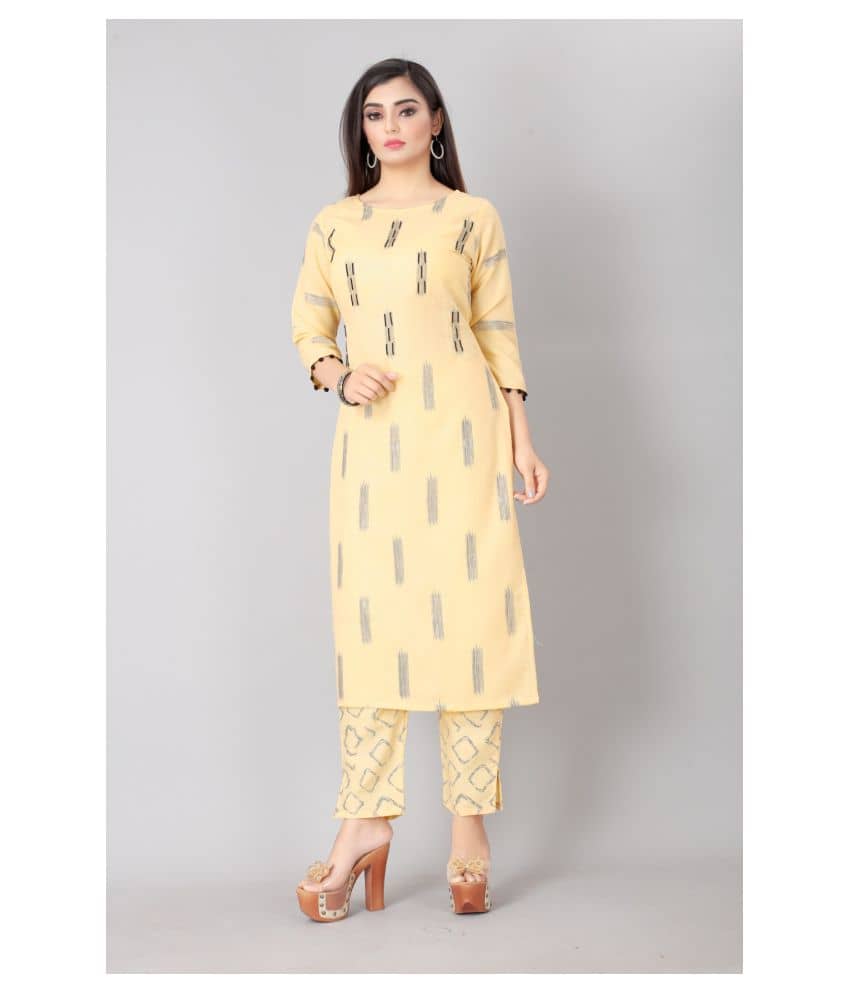 Estela - Yellow Cotton Blend Women's Straight Kurti ( Pack of 1 ) - Kurtis, Tunics | Buy online on ZillyBuy