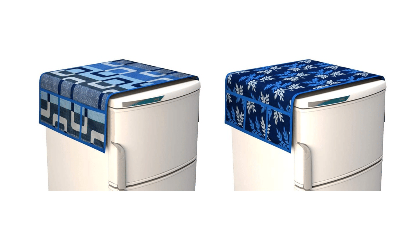Exopick Set of 2 Polyester Blue Fridge Top Cover Exopick Set of 2 Polyester Blue Fridge Top Cover