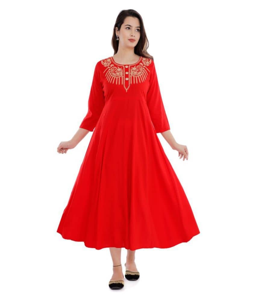 FABRR - Red Rayon Women's Flared Kurti ( Pack of 1 ) - Kurtis, Tunics | Buy online on ZillyBuy