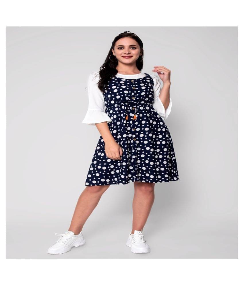     			GOD BLESS Women Rayon Printed Fit & Flare Dress ( Blue )