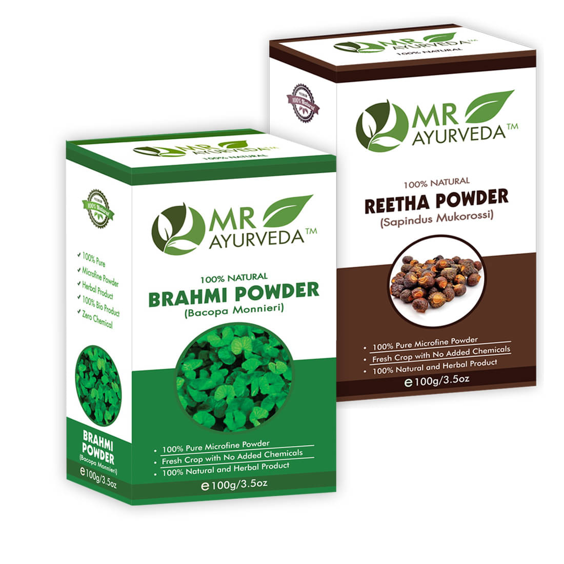     			MR Ayurveda 100% Herbal Brahmi  Powder and Reetha Powder Hair Scalp Treatment 200 g Pack of 2