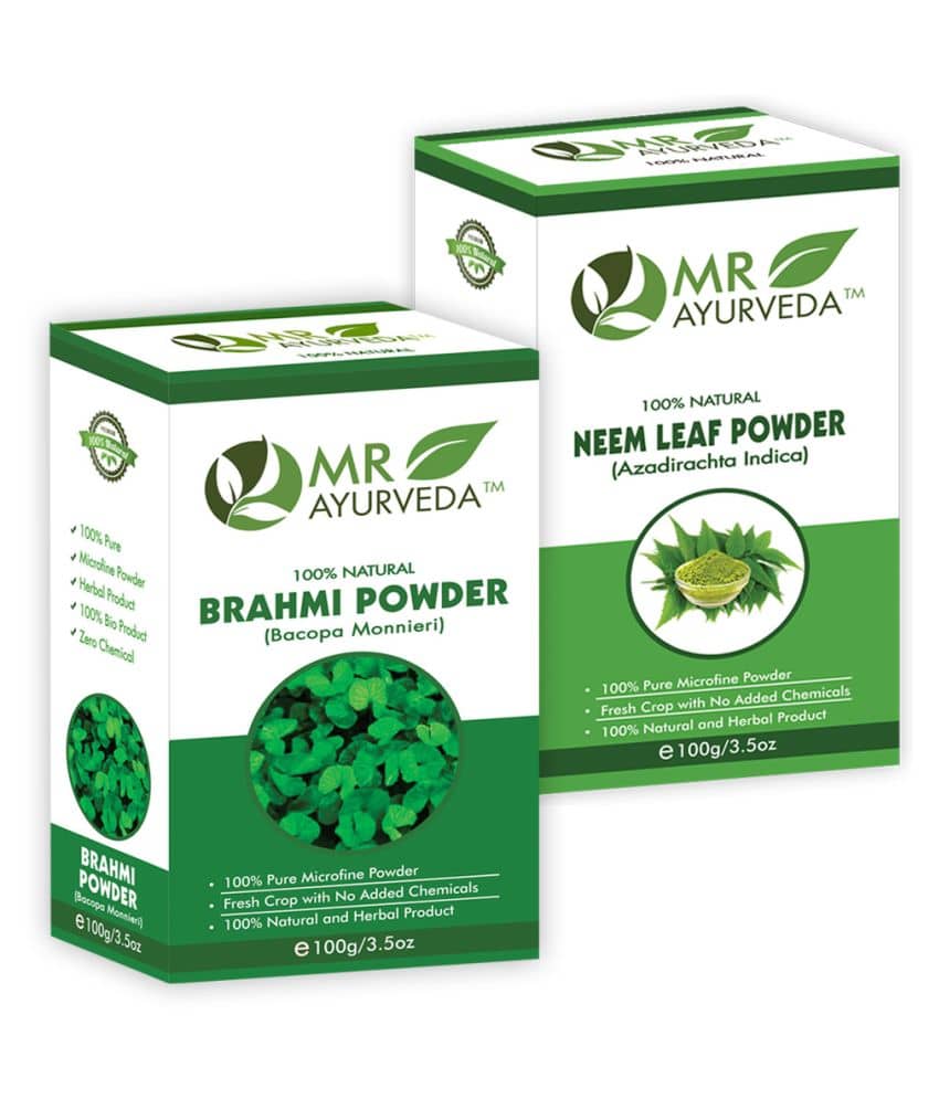 MR Ayurveda 100% Organic Brahmi  Powder and Neem Powder Hair Scalp Treatment 200 g Pack of 2
