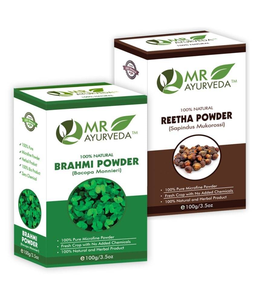    			MR Ayurveda 100% Pure Brahmi  Powder and Reetha Powder Hair Scalp Treatment 200 g Pack of 2