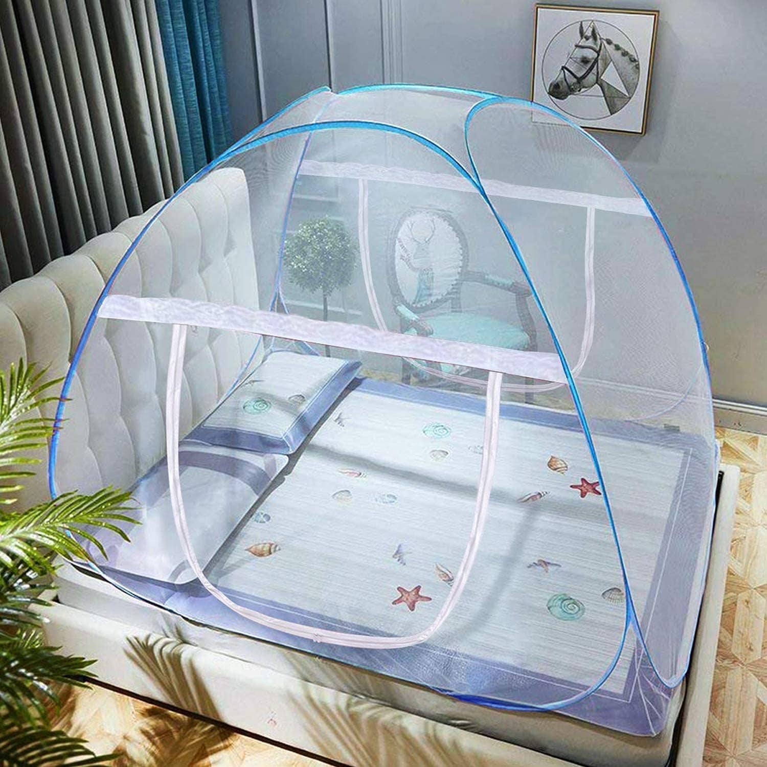 SHREENATHJI JEWELLERS Double Blue Plain Mosquito Net, Machardani