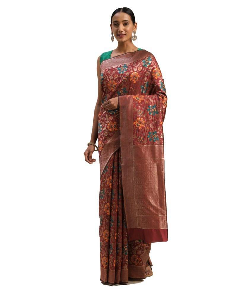     			Shaily Retails Silk Blend Self Design Saree With Unstitched Blouse Piece ( Maroon )