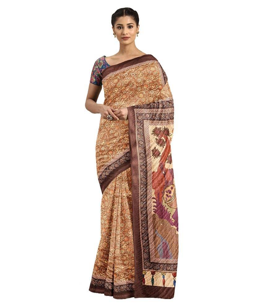 Shaily Retails Silk Blend Printed Saree With Unstitched Blouse Piece ( Mustard ) Shaily Retails Silk Blend Printed Saree With Unstitched Blouse Piece ( Mustard )