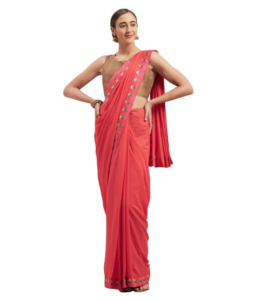 Shaily Retails Georgette Embroidered Saree With Unstitched Blouse Piece ( Pink ) Shaily Retails Georgette Embroidered Saree With Unstitched Blouse Piece ( Pink )