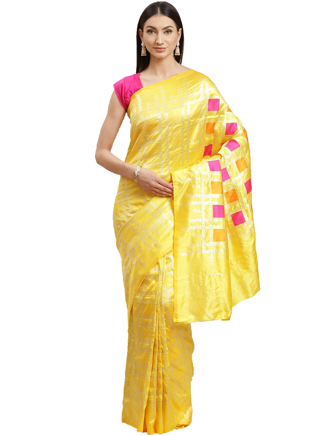 Shaily Retails Silk Blend Self Design Saree With Unstitched Blouse Piece ( Yellow ) Shaily Retails Silk Blend Self Design Saree With Unstitched Blouse Piece ( Yellow )