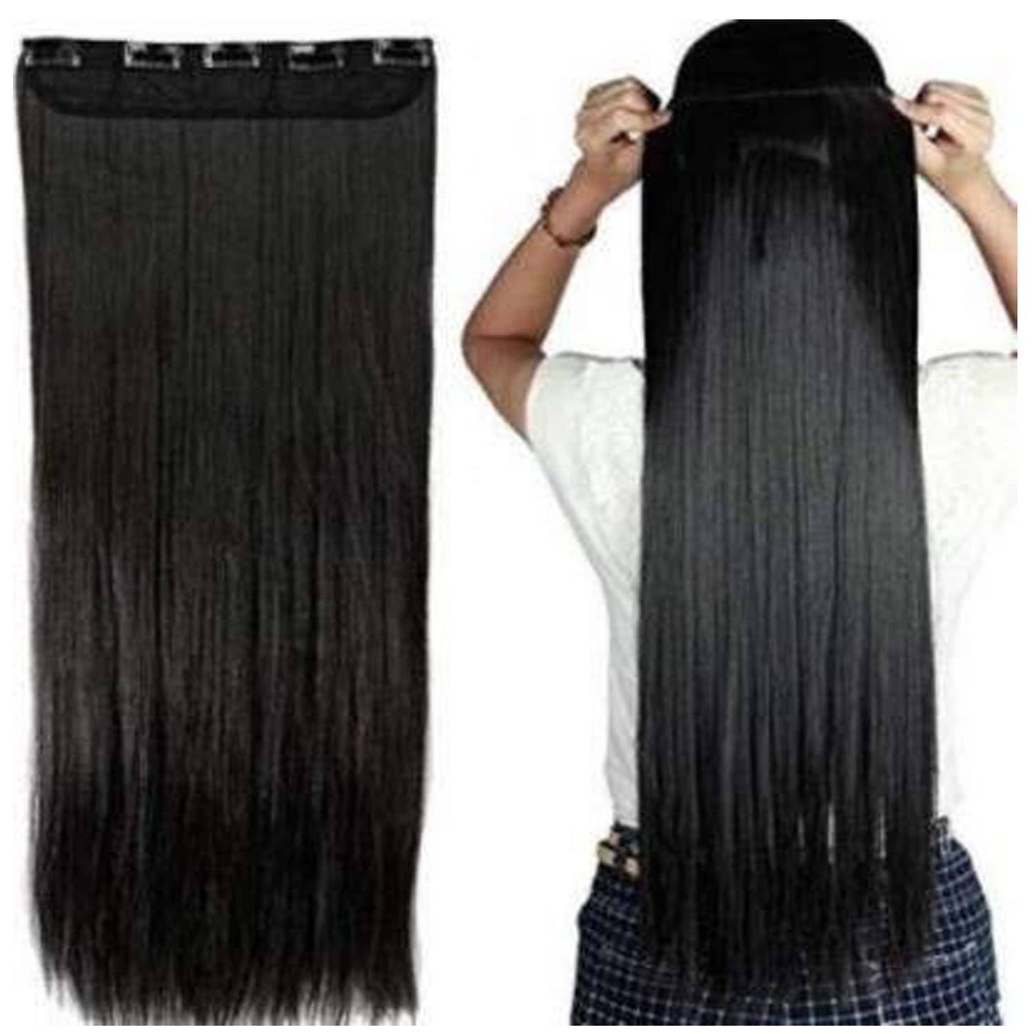 VSAKSH Women's Black Straight Hair Extension with 5 Clips - Jewellery Sets | Buy online on ZillyBuy