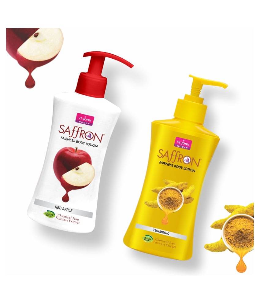 VI-JOHN Saffron Fairness Body Lotion Turmeric & Red Apple 250ml Each (500ml) - Pack of 2 VI-JOHN Saffron Fairness Body Lotion Turmeric & Red Apple 250ml Each (500ml) - Pack of 2