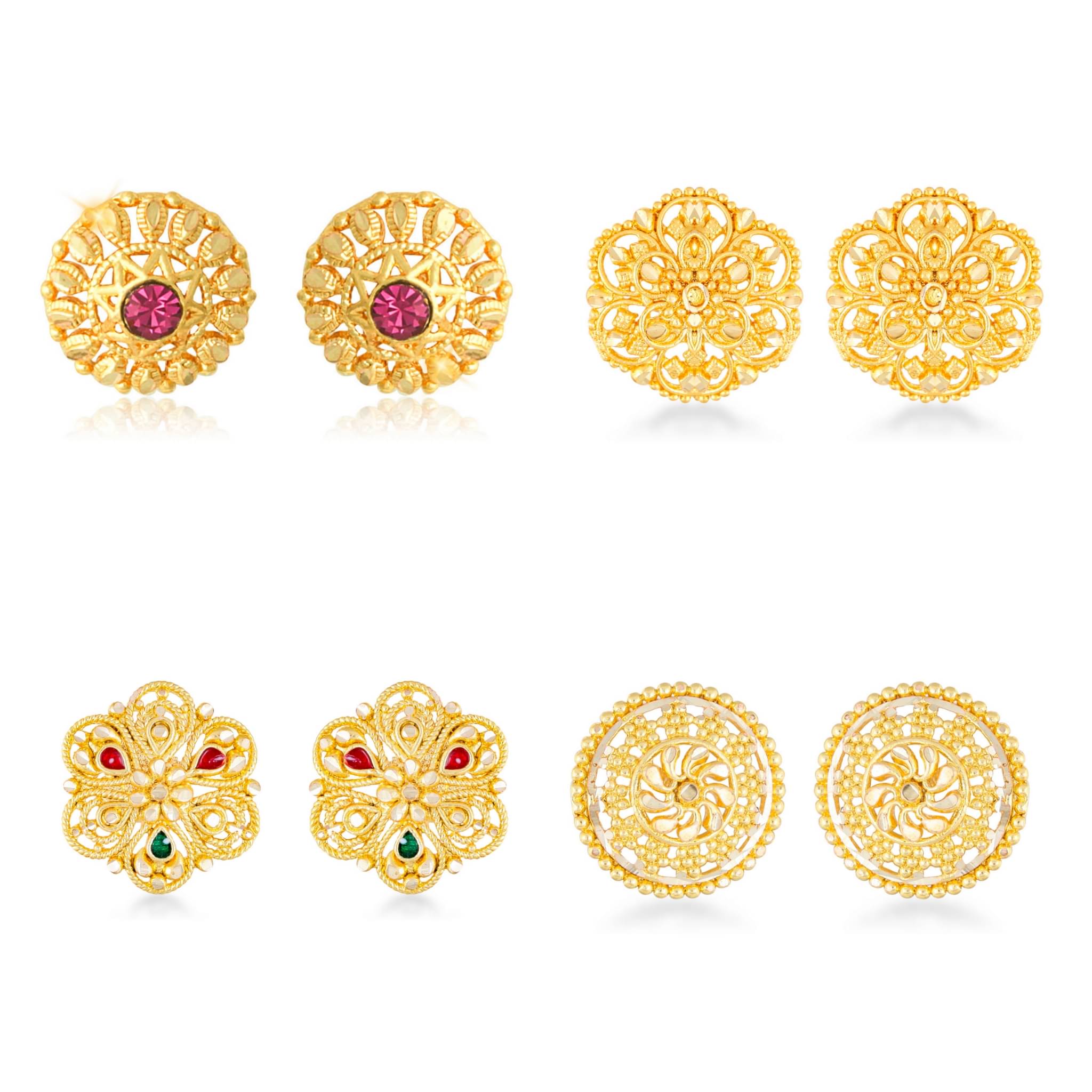     			Vighnaharta - Golden Stud Earrings ( Pack of 4 )