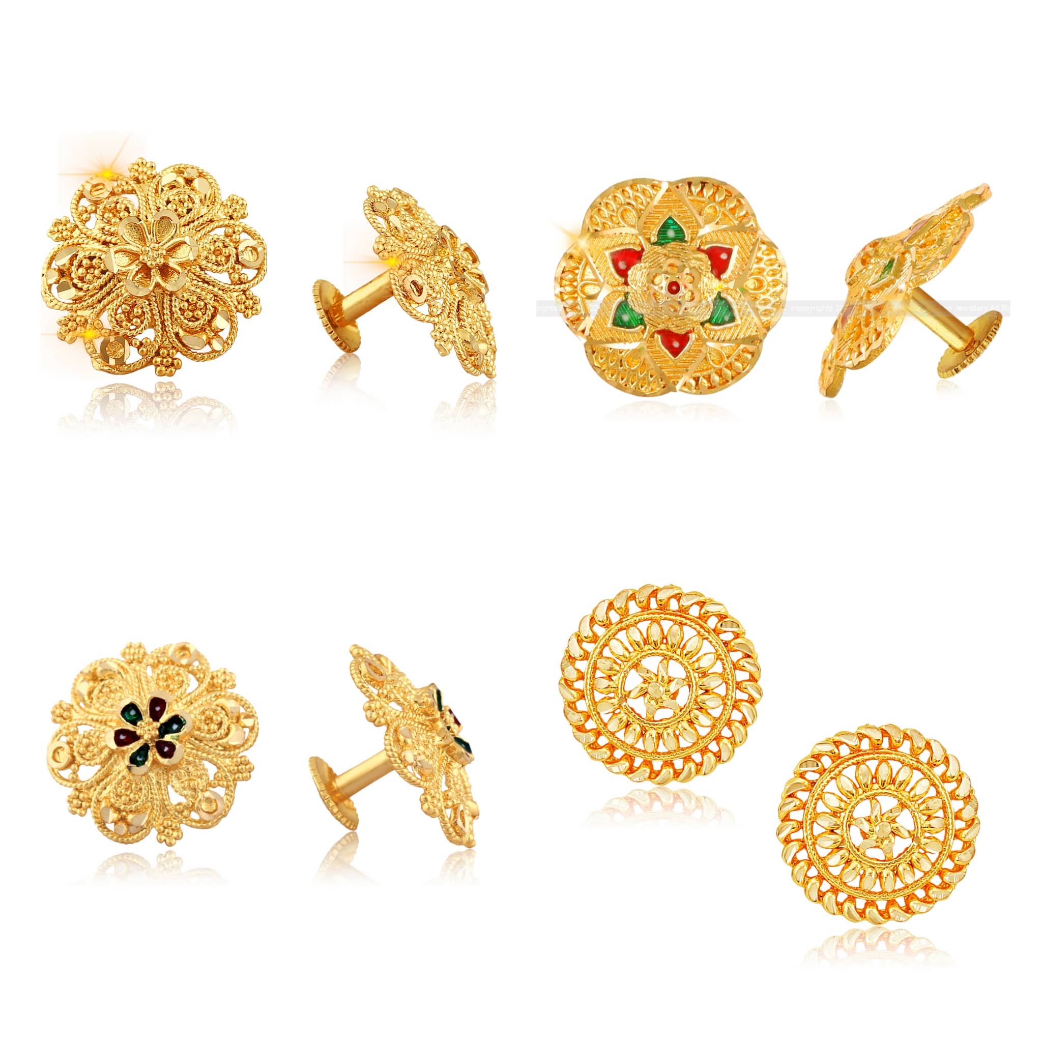 Vighnaharta Shimmering Bejeweled Alloy Gold Plated Stud Earring Combo set For Women and Girls ( Pack of- 4 Pair Earrings)-VFJ1086-1099-1109-1346ERG - Earrings | Buy online on ZillyBuy