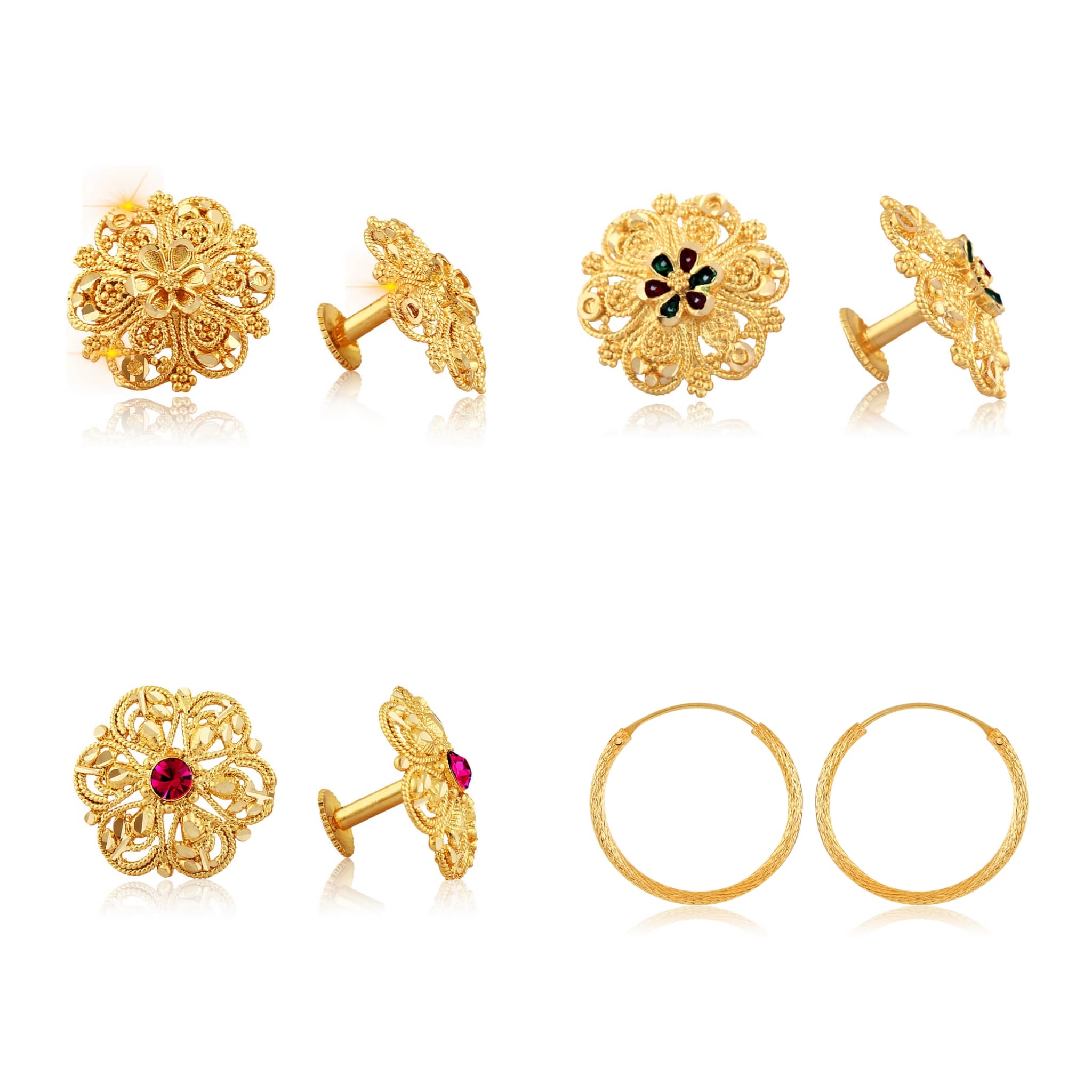 Vighnaharta Shimmering Bejeweled Alloy Gold Plated Stud Earring Combo set For Women and Girls ( Pack of- 4 Pair Earrings)-VFJ1086-1099-1096-1318ERG - Earrings | Buy online on ZillyBuy