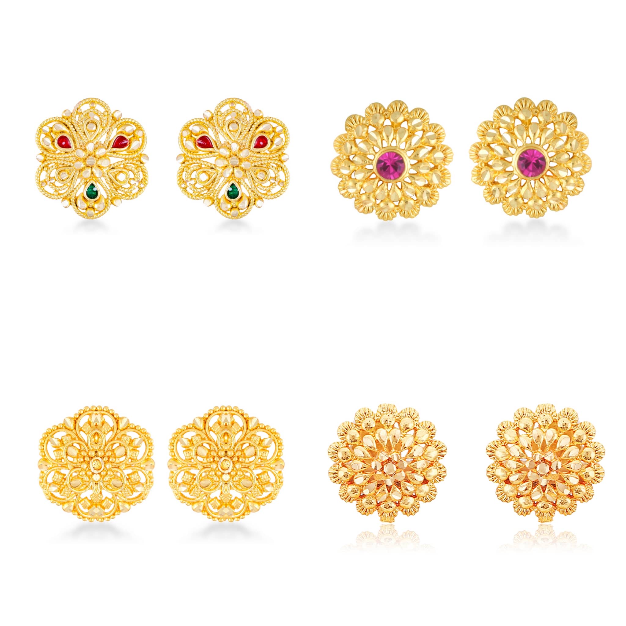 Vighnaharta - Golden Stud Earrings ( Pack of 4 ) - Earrings | Buy online on ZillyBuy