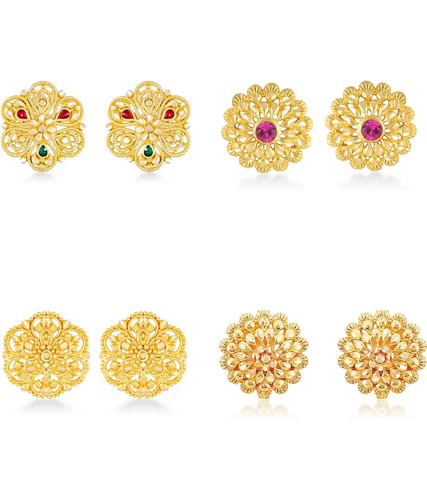 Vighnaharta - Golden Stud Earrings ( Pack of 4 ) - Earrings | Buy online on ZillyBuy