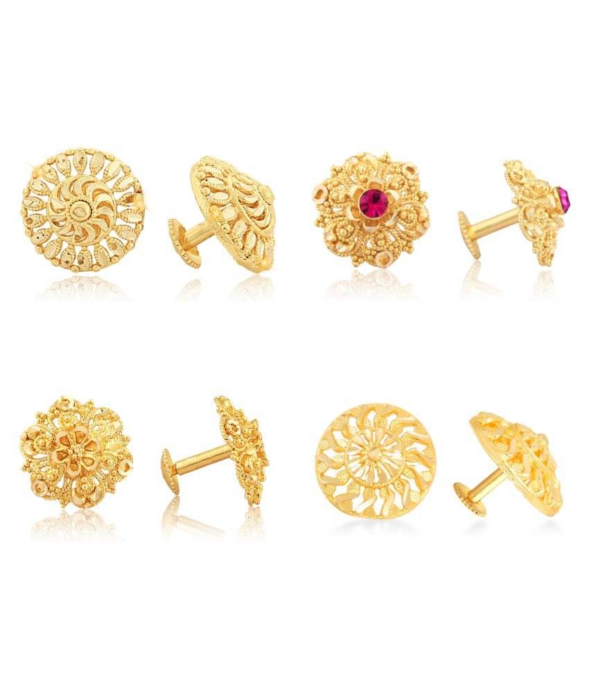     			Vighnaharta - Golden Stud Earrings ( Pack of 4 )