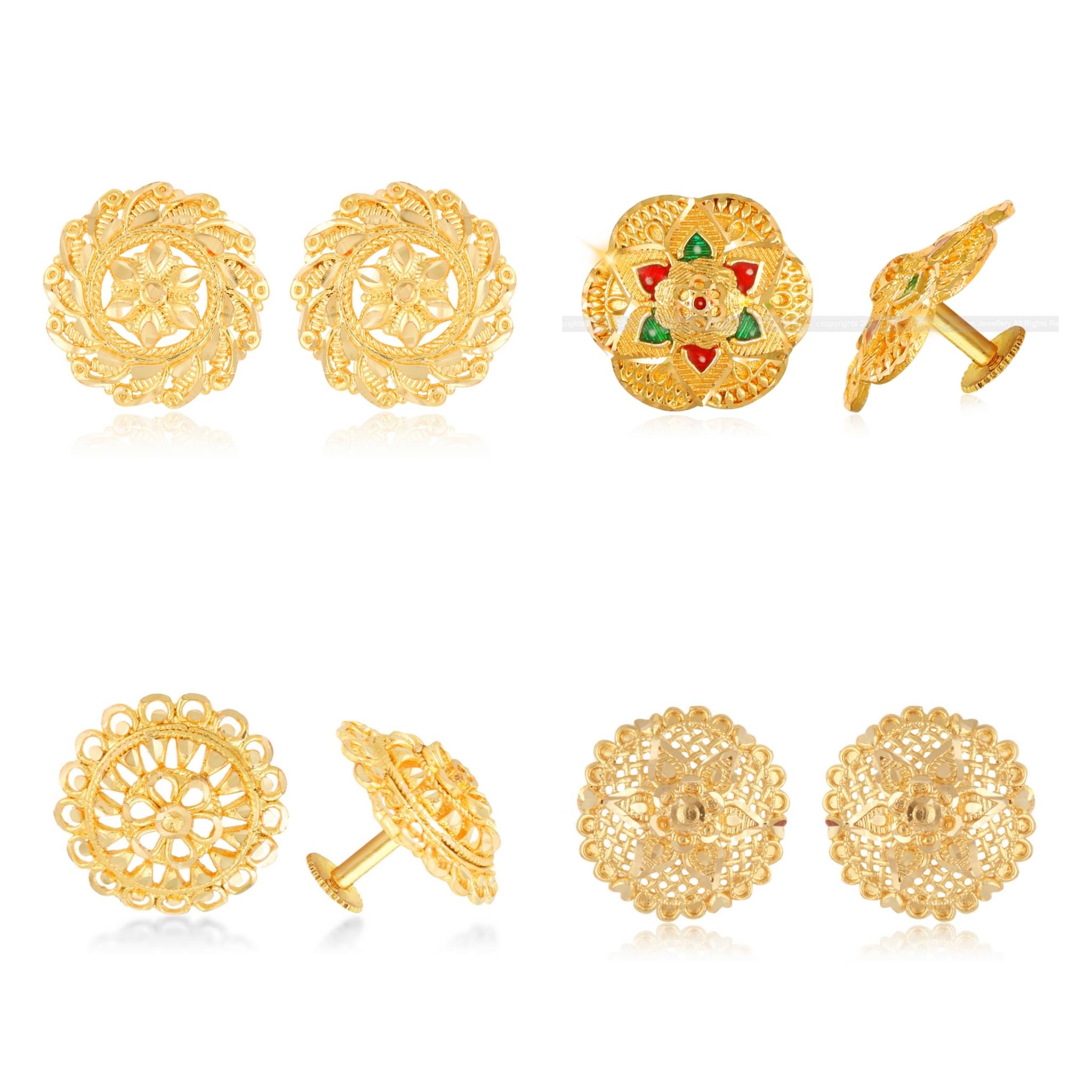     			Vighnaharta - Golden Stud Earrings ( Pack of 4 )
