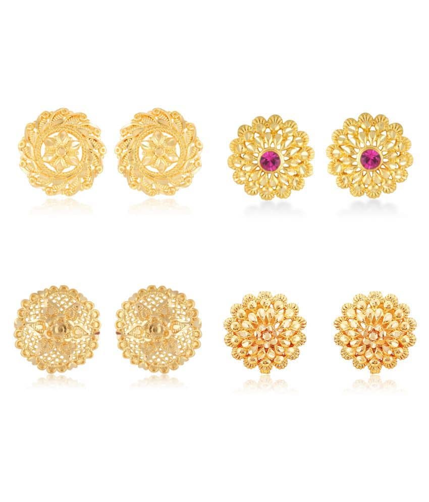 Vighnaharta - Golden Stud Earrings ( Pack of 4 ) - Earrings | Buy online on ZillyBuy