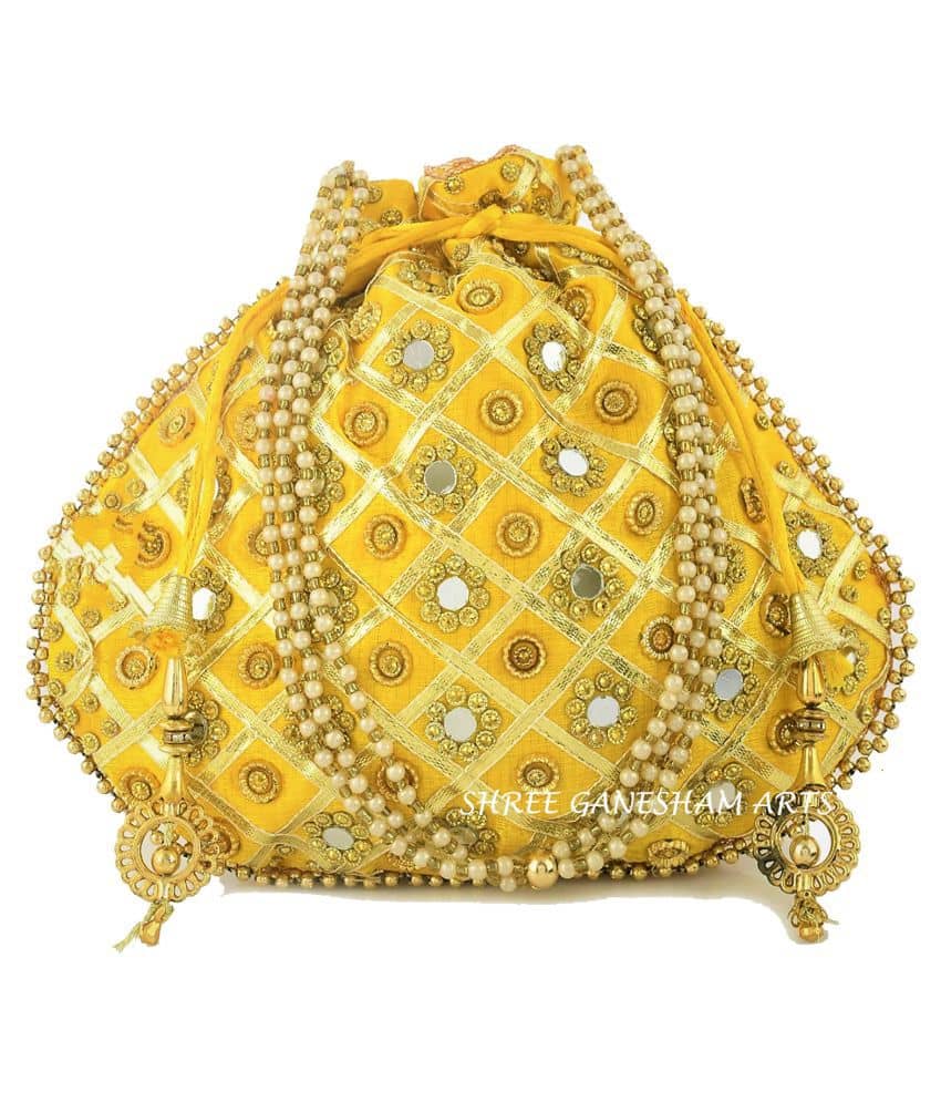 Bulbul Yellow Silk Potli - Handbags | Buy online on ZillyBuy