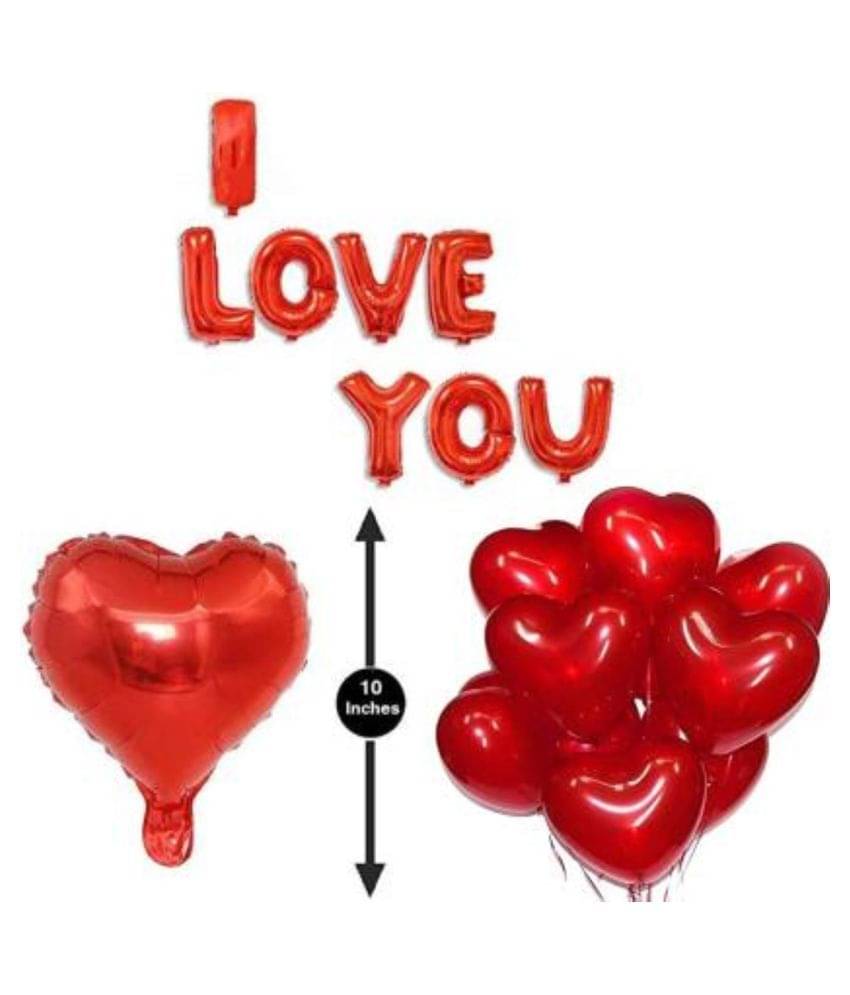     			KR  Solid Decoration Combo includes Gold I Love You Foil Balloon-1nos, Red Balloons-30nos, Red Heart Foil Balloon-1nos Letter Balloon  (Red, Pack of 32) Balloon for VALENTINE DAY, BIRTHDAY, ANNIVERSARY ,NEW YEAR,