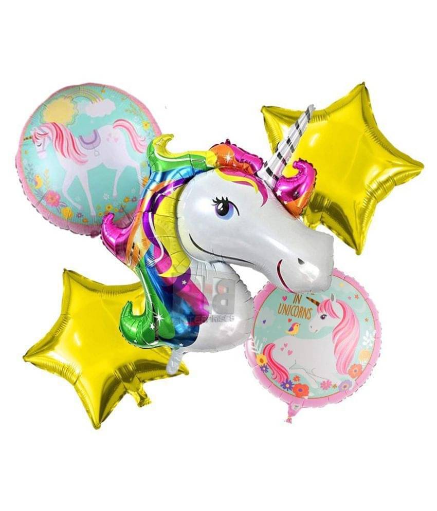     			RTB Enterprises Magical Unicorn Foil Balloon Bouquet 5Pcs Set, Unicorn Theme Birthday Balloon for Party Decoration, Celebration - Pack of 5 Pcs