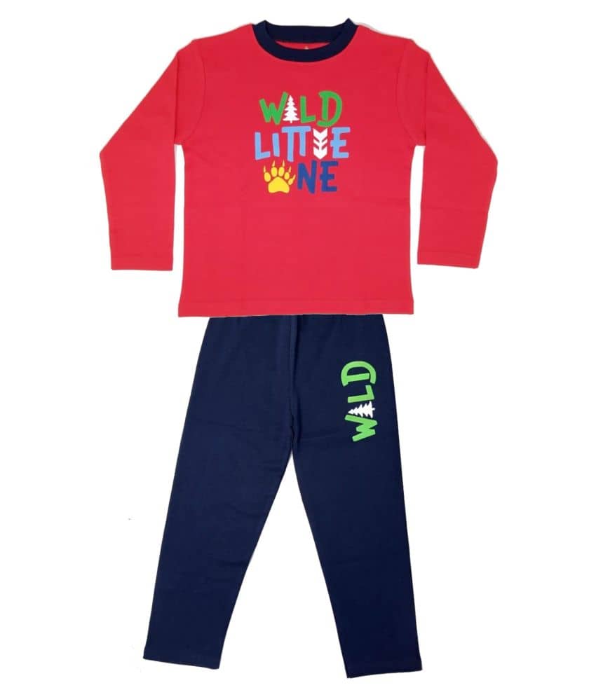 KABOOS Pack of 1 Boys 100% Cotton Nightsuit Set ( Red ) - Nightwear & Loungewear | Buy online on ZillyBuy